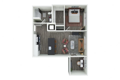 Floor plan for 1 bed, 1 bath, 698 sqft